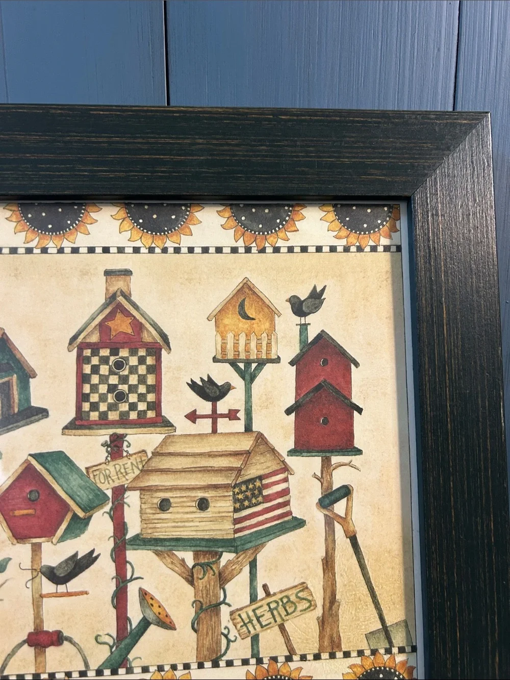 Vintage Rustic Birdhouse Wall Art in Black Frame by Debbie Mumm | 10 x 10”